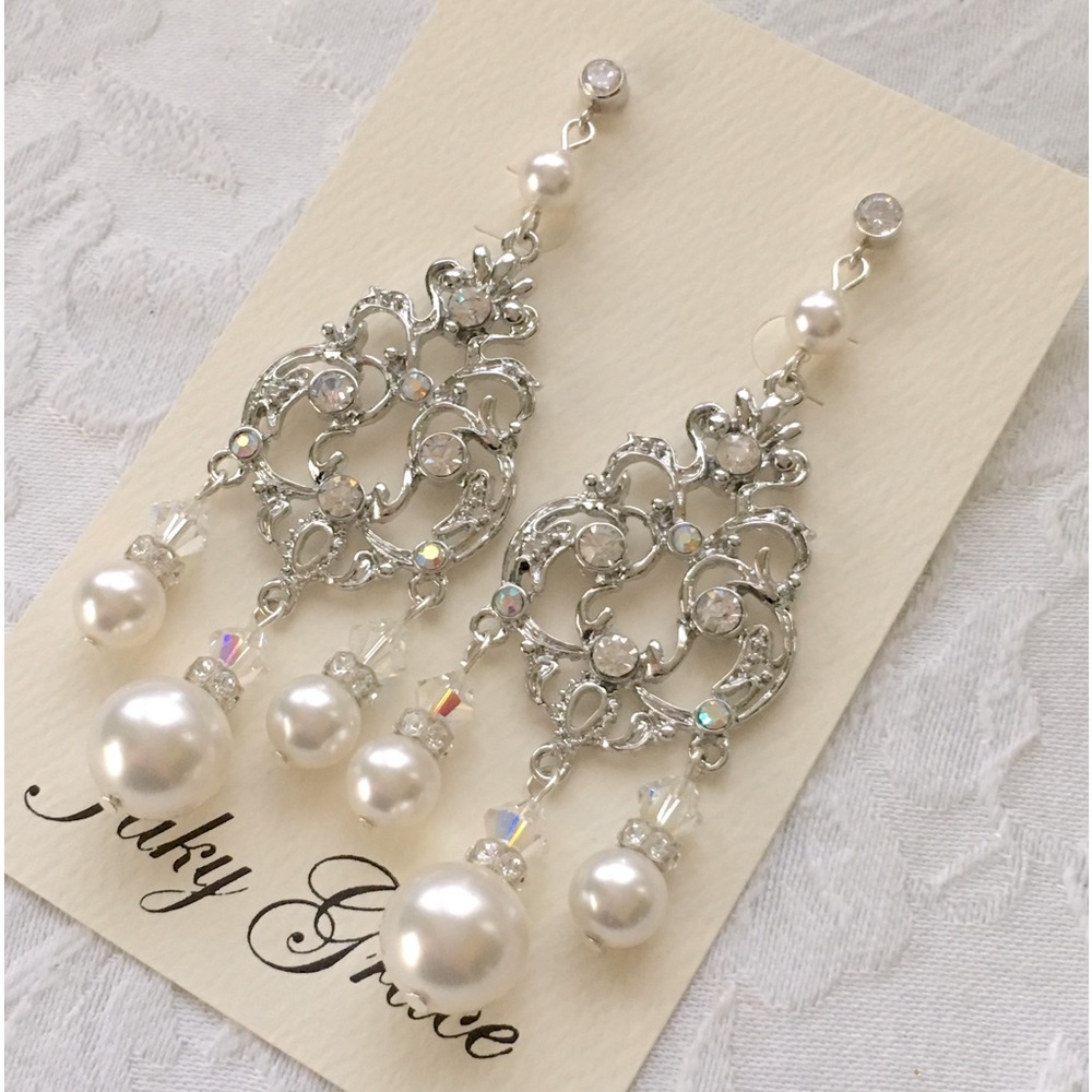 Pearl and Crystal Chandelier Earrings